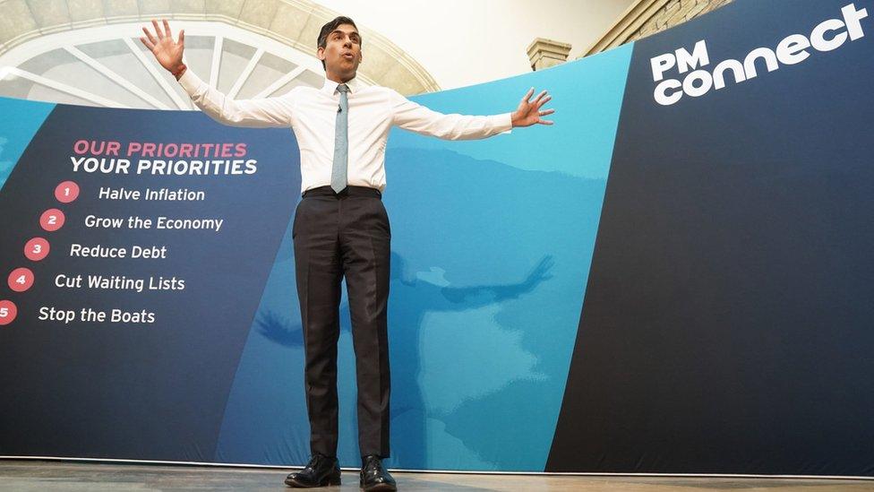 Sunak speaks during a Q&A session at The Platform in Morecambe, Lancashire, following a community visit to the Eden Project North