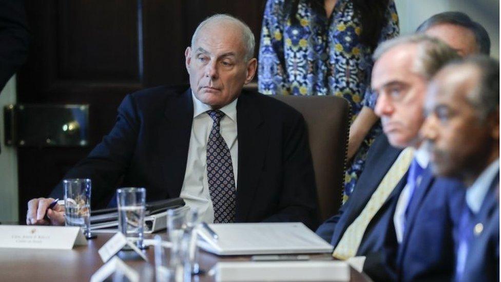 General John Kelly sits during a meeting in Washington, DC.