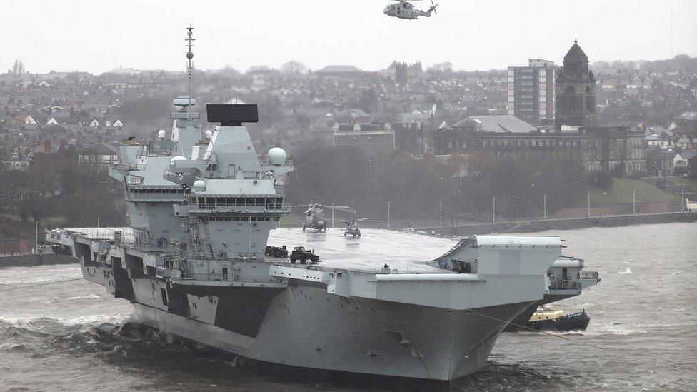 Aircraft carrier HMS Prince of Wales in River Mersey