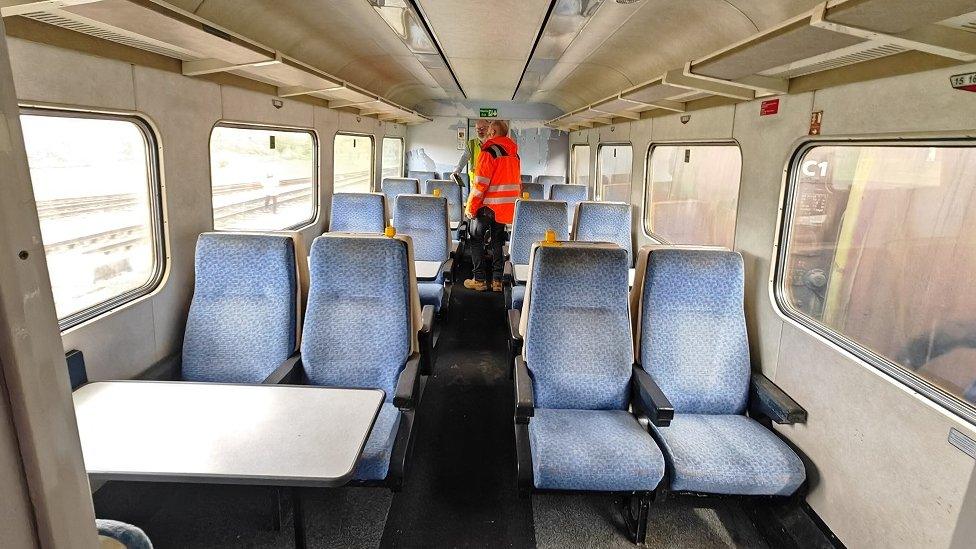 Inside old train carriage