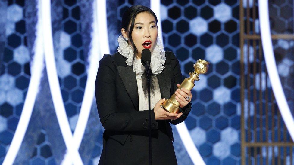 Awkwafina at the Golden Globes