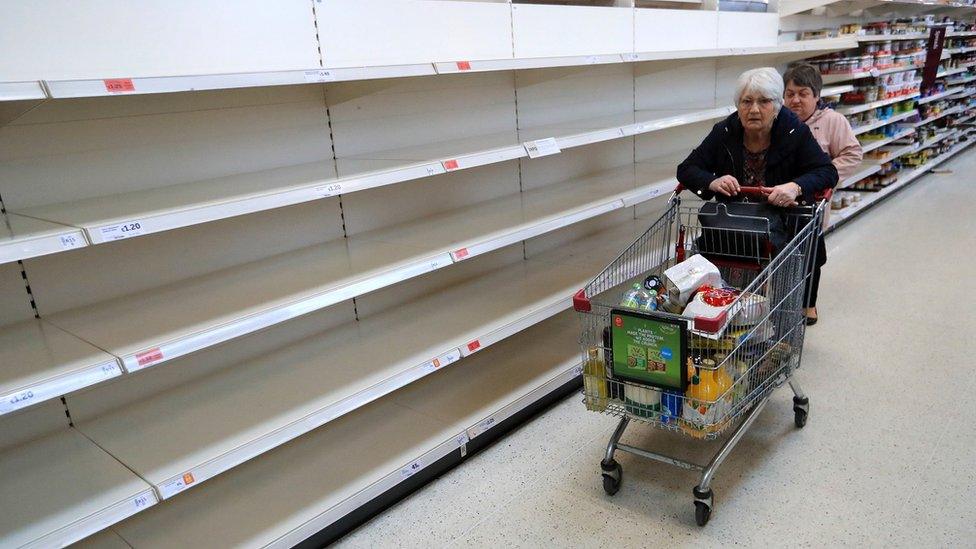 Empty shelves at a supermarket