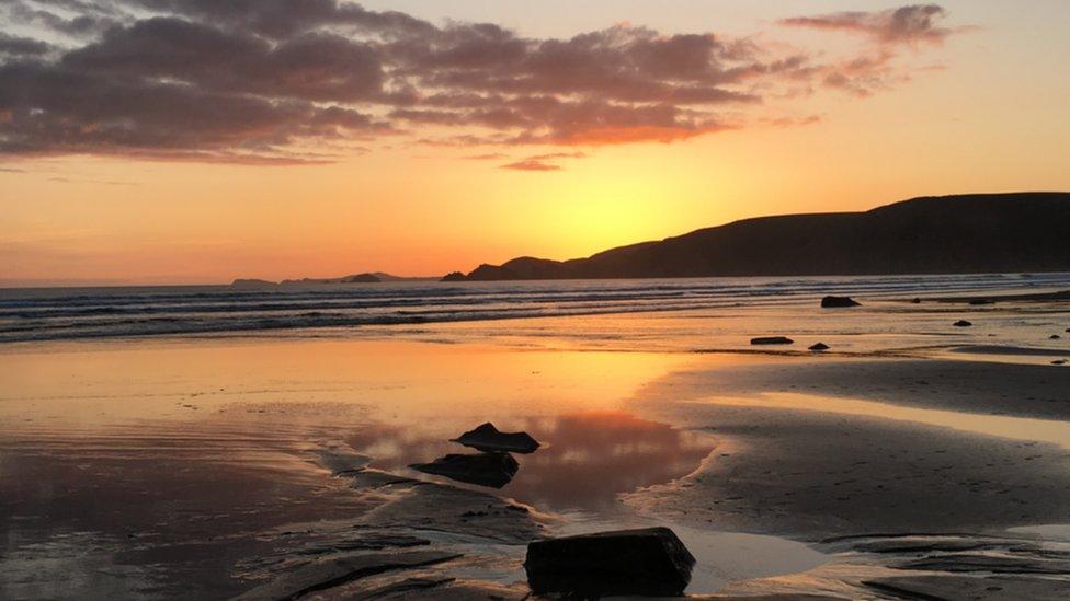 Sunset over Newgale beach