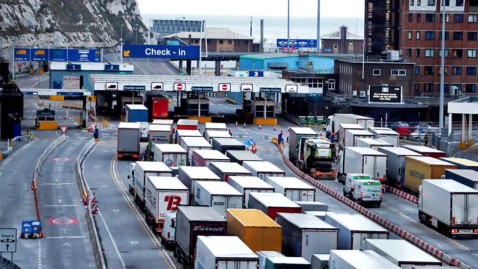 Lorries queue up at the port of Dover