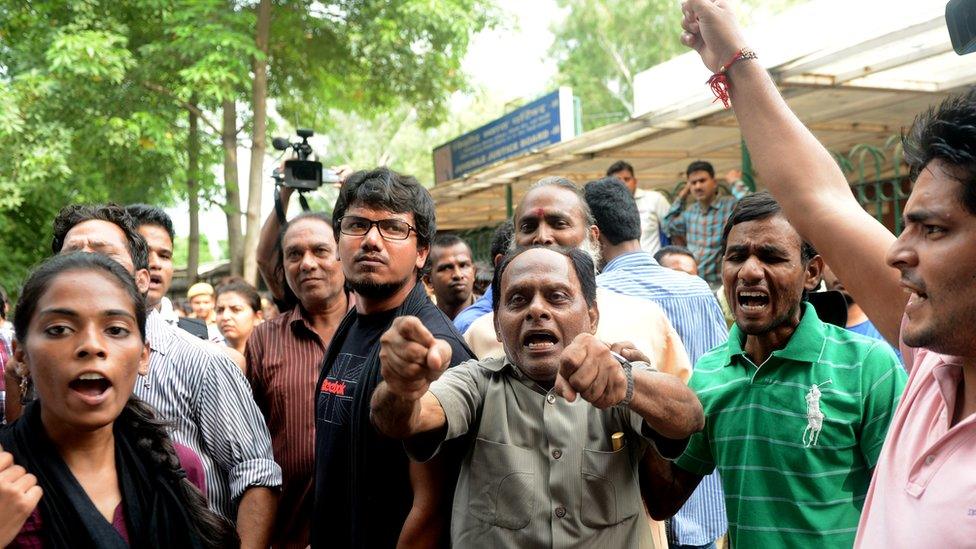 Protest outside the juvenile court office in delhi