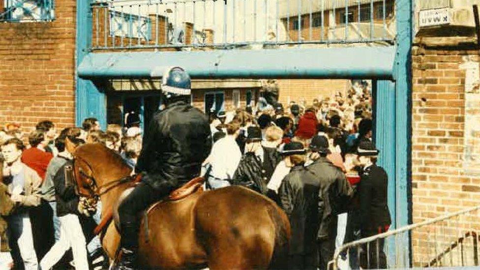 Police horse outside Leppings Lane turnstiles