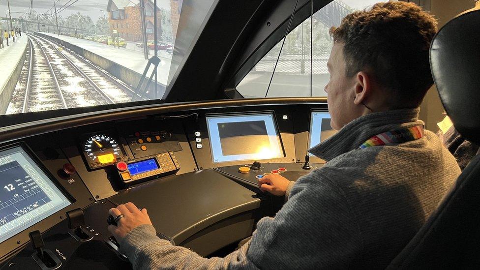 A look inside the state-of-the-art train driver simulator at the Greater Anglia training academy in Stratford, east London.