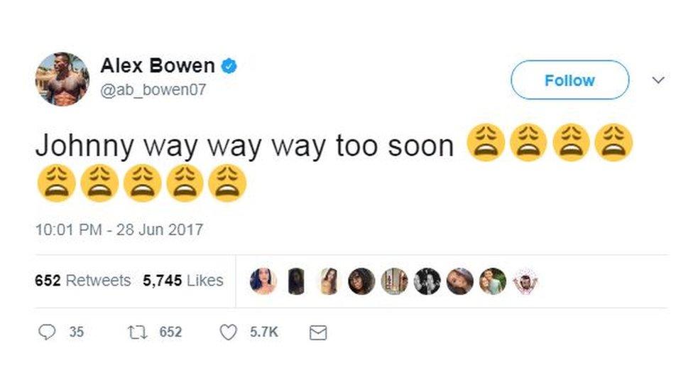 Tweet which reads: "Johnny way way way too soon"