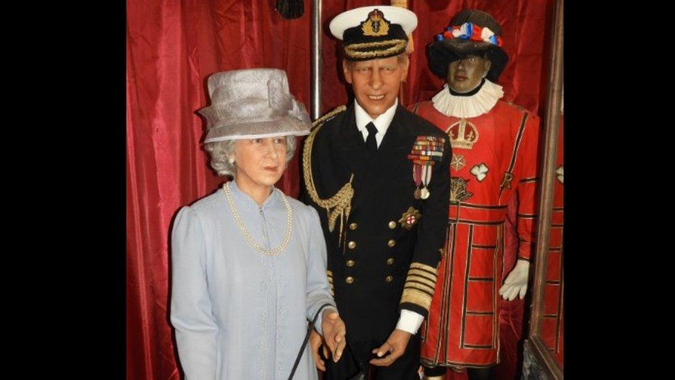 Waxwork models of the Queen and Prince Philip