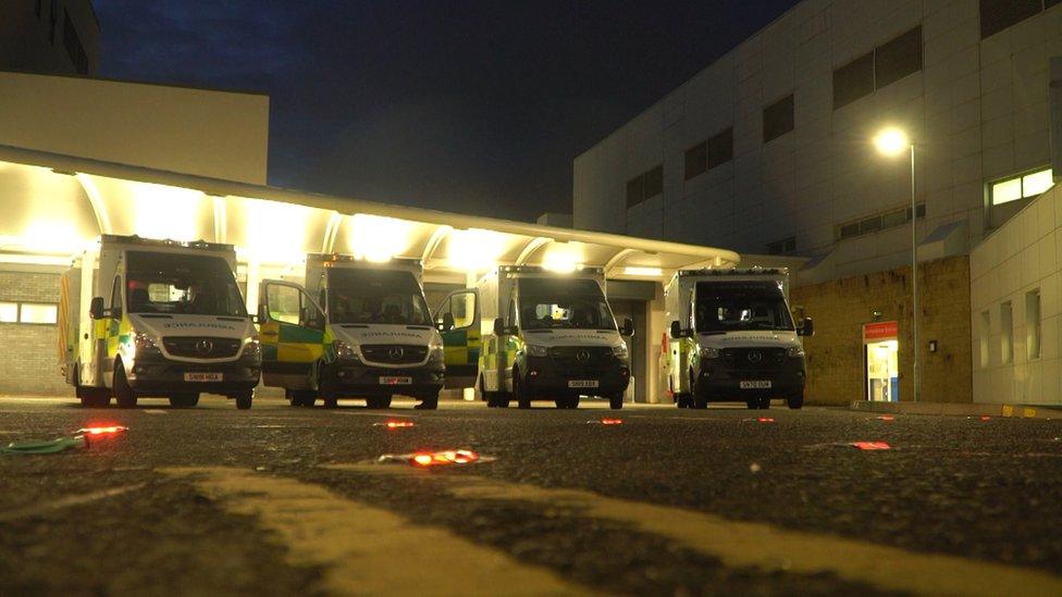 Ambulances queuing outside hospital