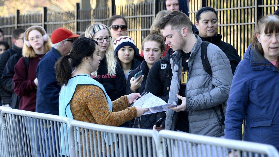 Students lining up for immunisation shots in Philadelphia