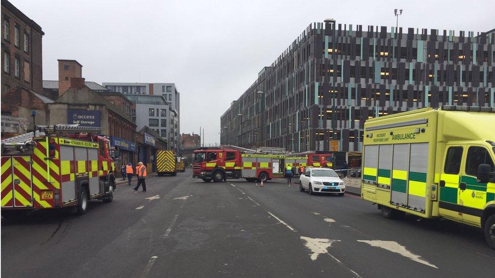 Emergency services near the scene of the fire