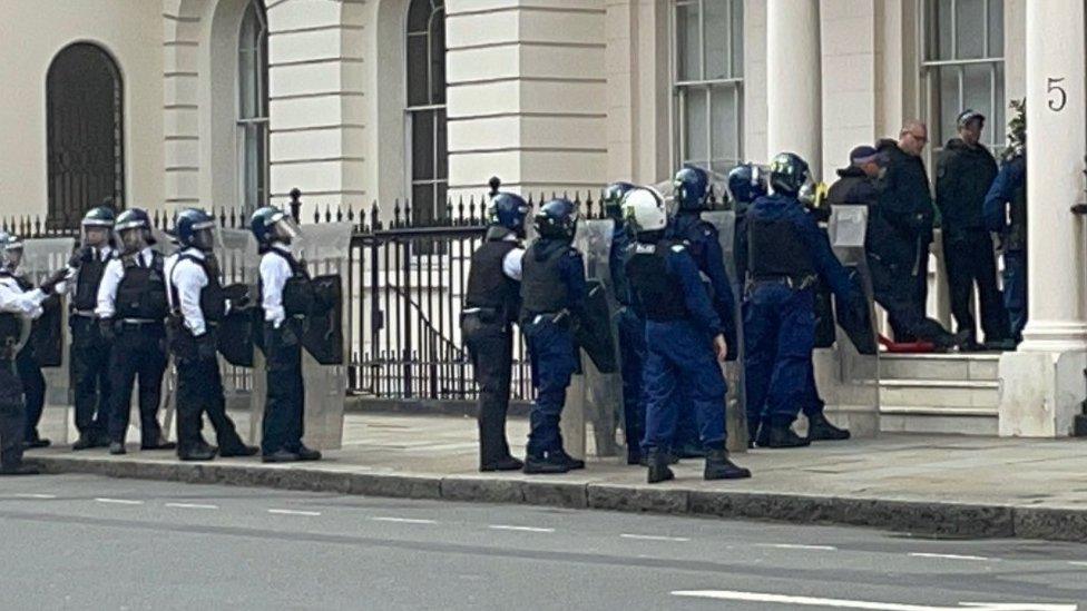 Riot Police outside Belgrave Square