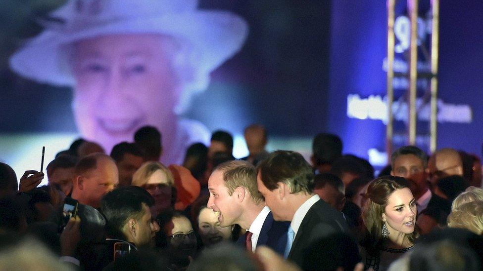 The Duke and Duchess of Cambridge meet guests at a garden party celebrating the Queen's 90th birthday at the British High Commission in New Delhi, India, on 11 April 2016