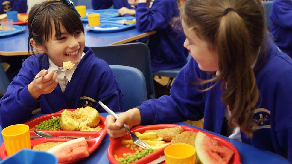 Children eating school meals