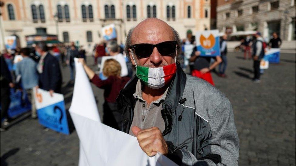 Italian protester against coronavirus measures