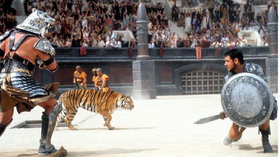 Scene from Gladiator - Maximus fights in the arena