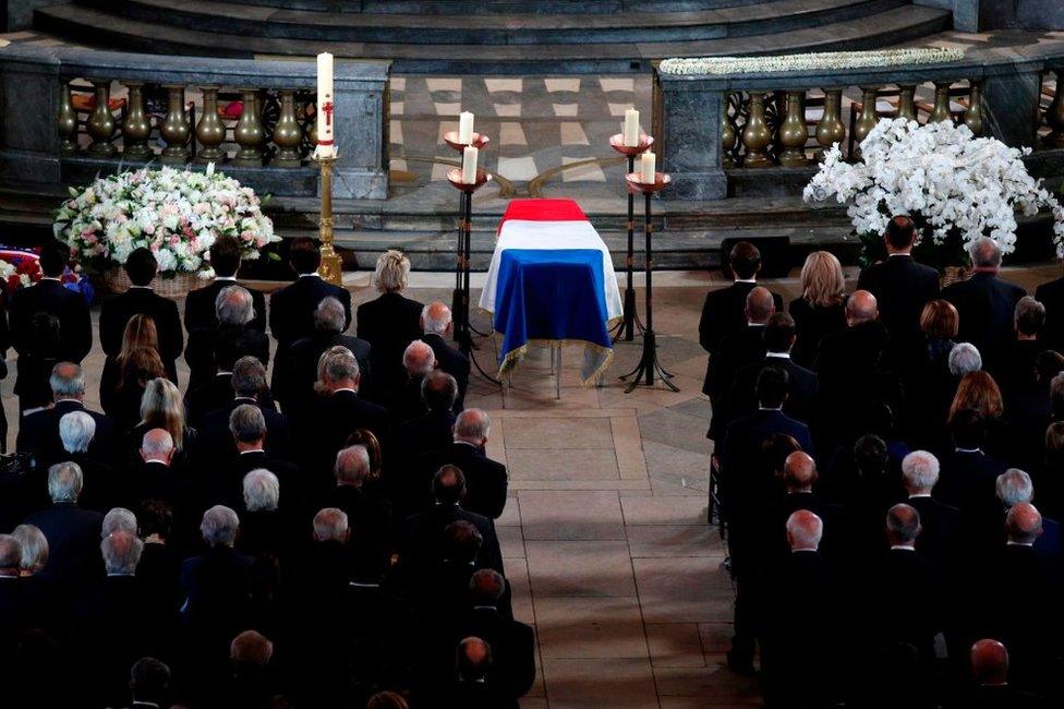 Mourners attend funeral service of late French president Jacques Chirac on 30 September 2019.