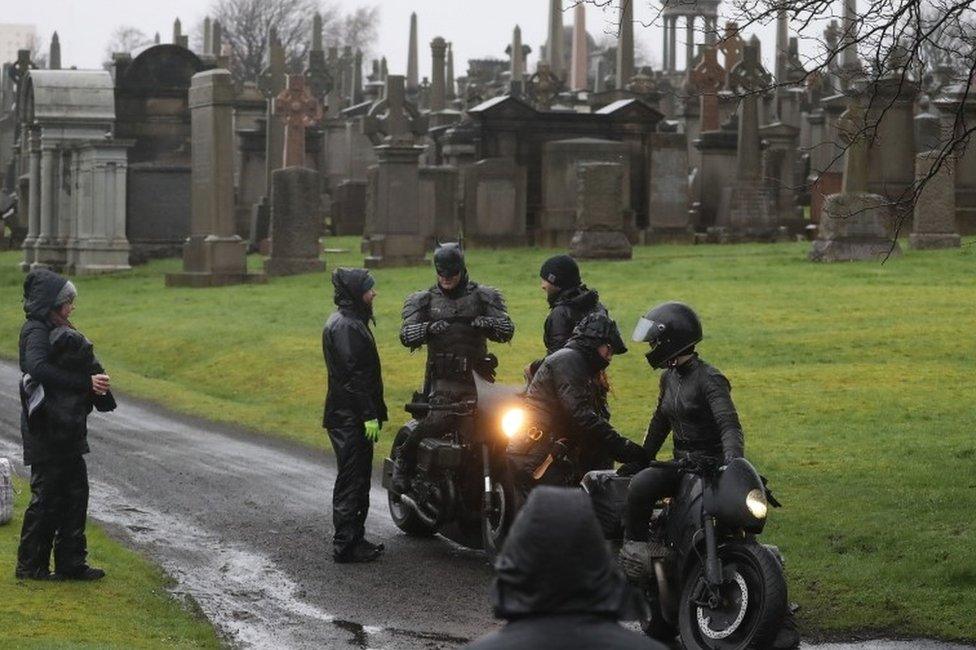 Batman being filmed at the Necropolis