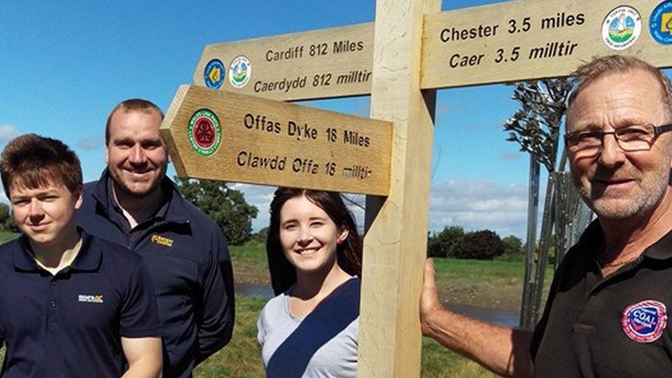 New Wales Link Path signage with Jim Craven, Stephen Lewis, Danielle Duncan and Saltney councillor Richard Lloyd