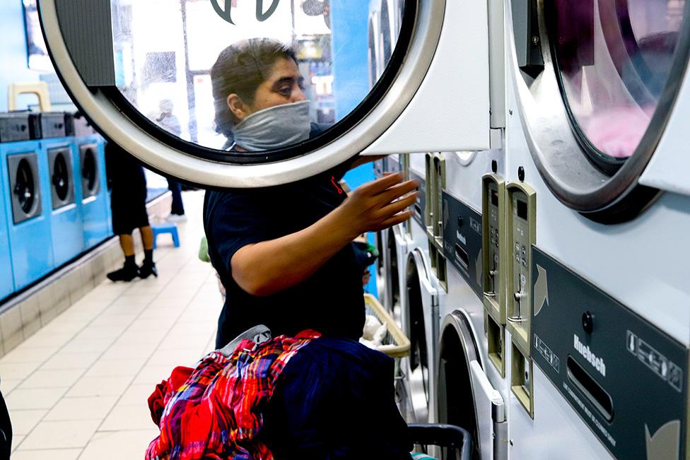 At the laundromat