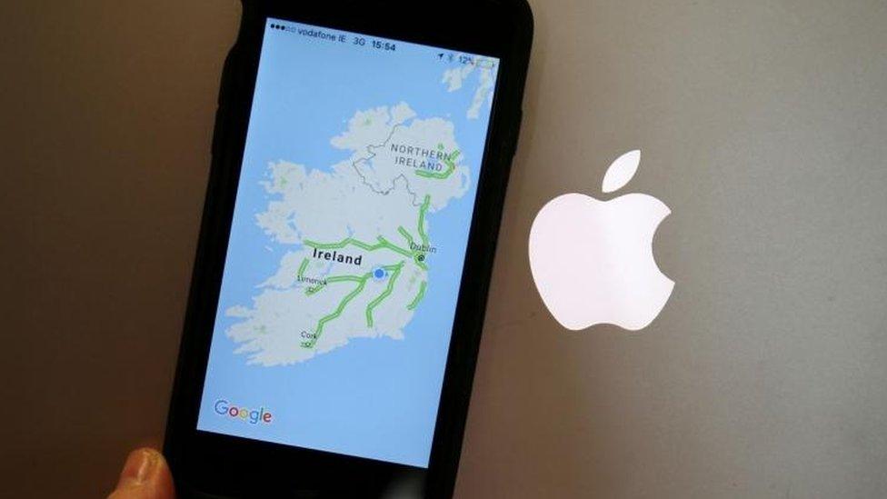 Apple logo and map of Ireland