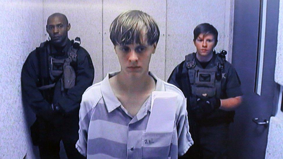 Dylann Roof appears at Centralized Bond Hearing Court on 19 June 2015 in North Charleston, South Carolina