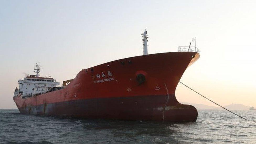 The Lighthouse Winmore, chartered by Taiwanese company Billions Bunker Group Corp., is seen at sea off South Korea"s Yeosu port on December 29, 2017.