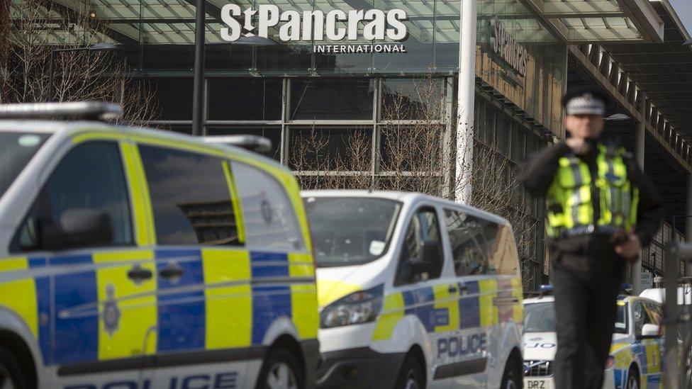 Police at St Pancras after Brussels attacks