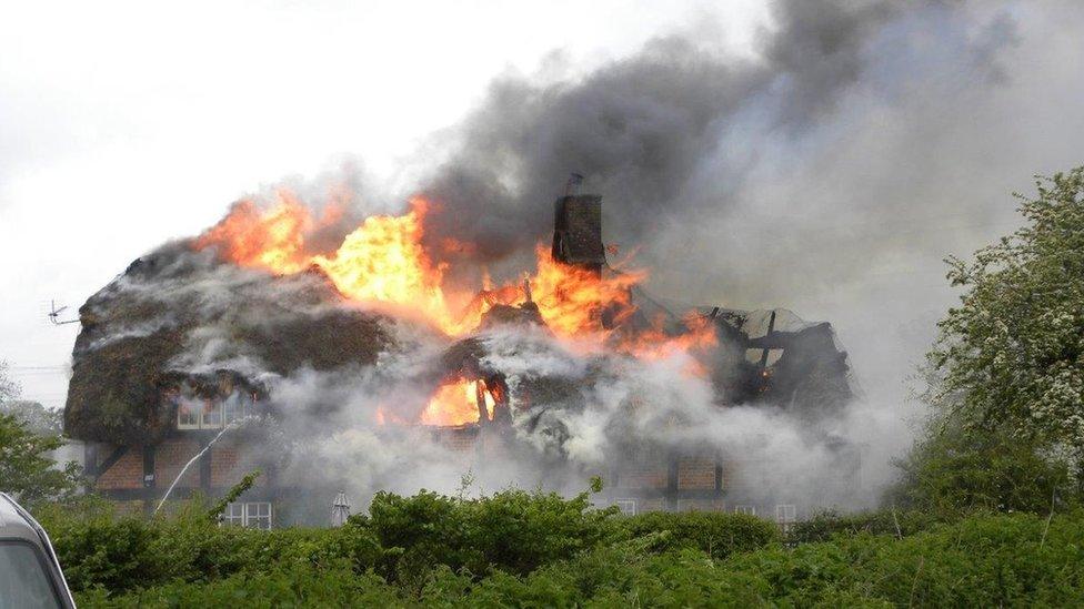 Thatched cottage fire, Wimborne