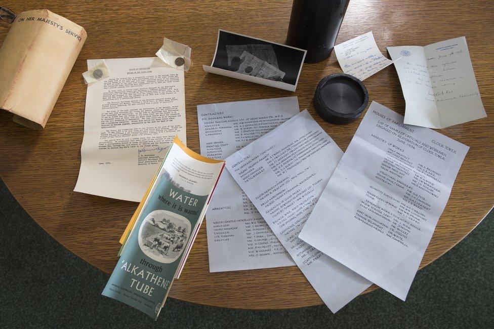 Contents of time capsule found in the Elizabeth Tower during conservation works