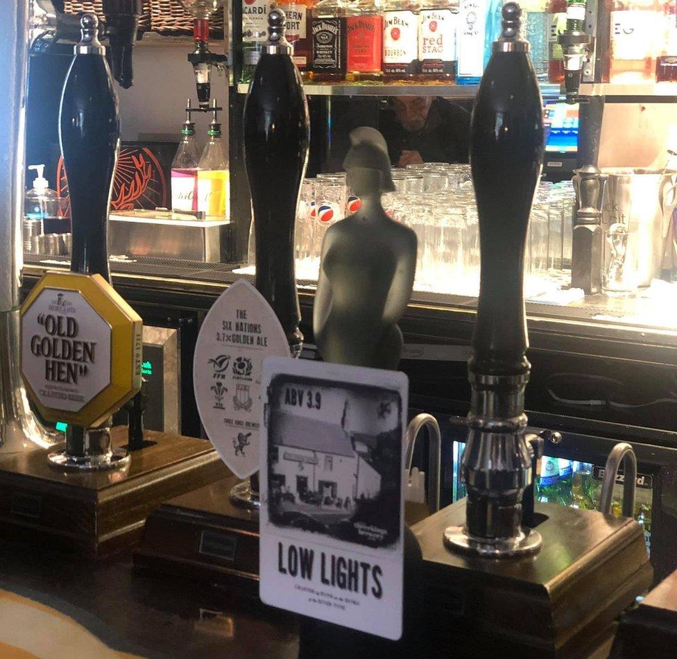 Sam Fender's first Brit Award, in the process of being turned into a beer pump hand pull