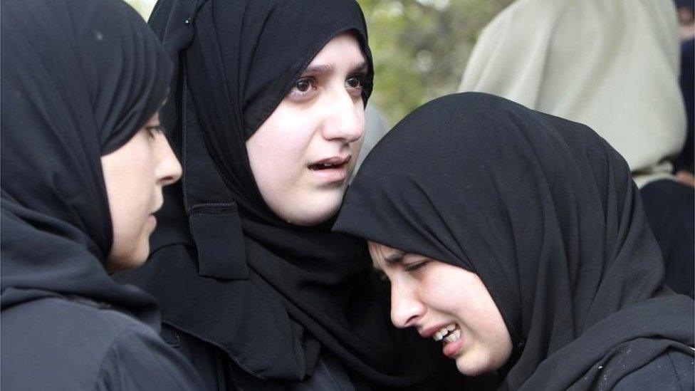 Palestinian women mourn Hothaya Soleyman during his funeral in Balaa village in the West Bank