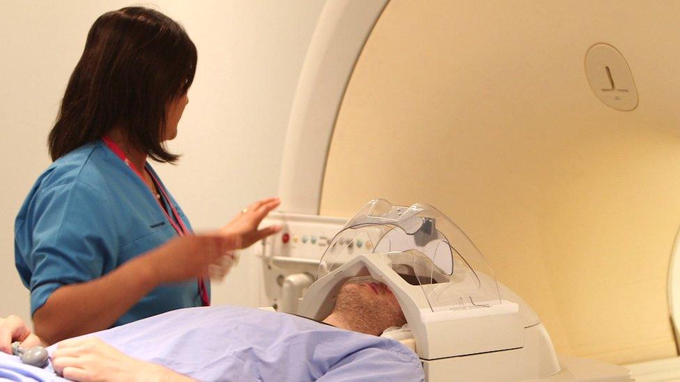 Patient having a cancer scan