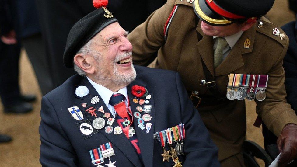 Joe Cattini forms up with veterans on Horse Guards Parade ahead of the Remembrance Sunday service at the Cenotaph, in Whitehall, London, in 2021