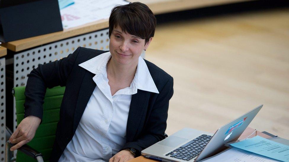 Frauke Petry listens to a speech during a session of Saxony's state parliament in Dresden, Germany (3 February 2016)