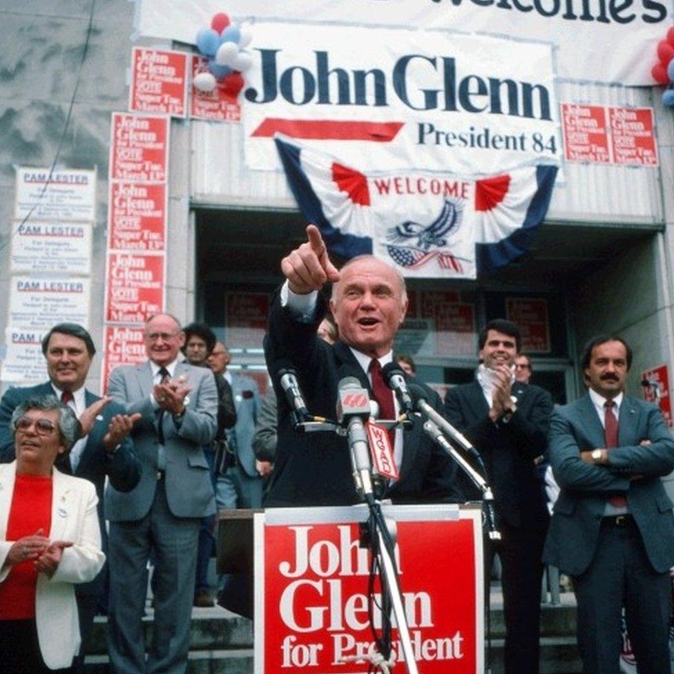 John Glenn campaigning for the Presidential nomination in 1984