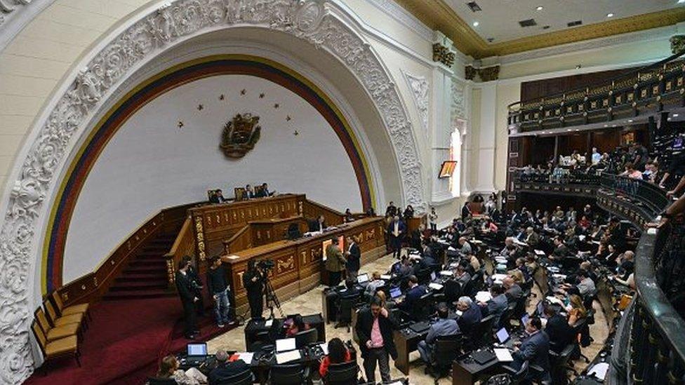 View of the Venezuelan National Assembly during a session in Caracas on March 3, 2016