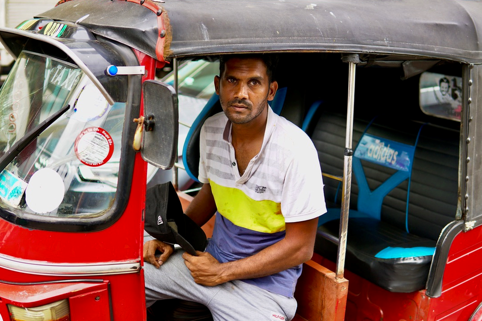 Gayan Kalanda, tuk-tuk driver, queuing for fuel on 11 July 2022