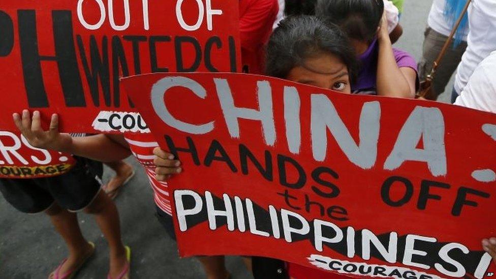 Protest in the Philippines against China's land reclamation in the disputed Spratly islands in the South China Sea 12/11/2015