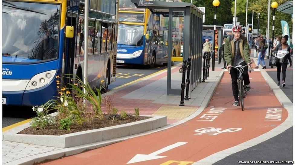 Bus and cycle lanes in Manchester