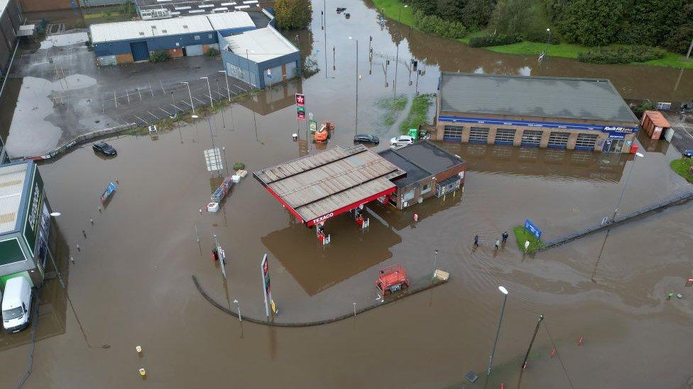 Petrol station flooded