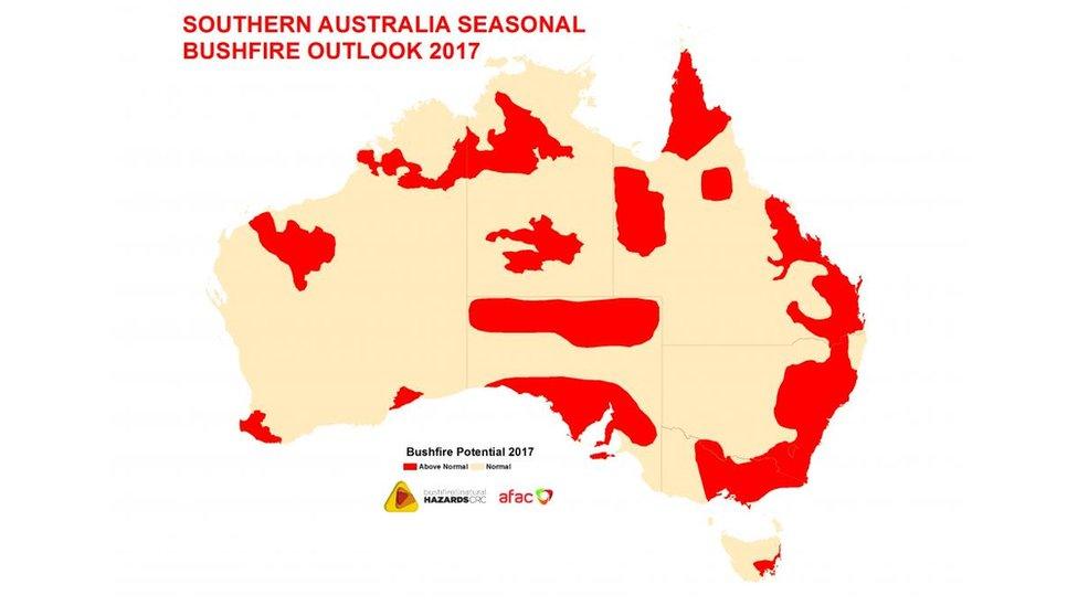 A map showing the areas of Australia facing the highest bushfire risk