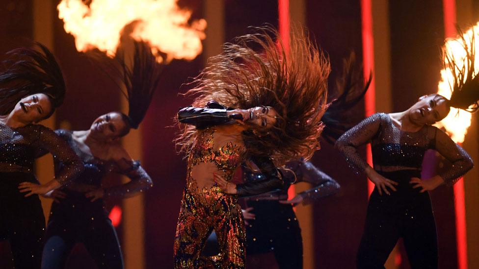 Eleni Foureira performing Fuego