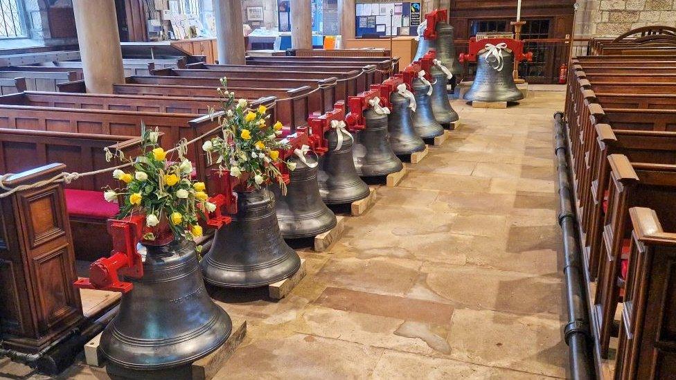 The 10 bells inside the church