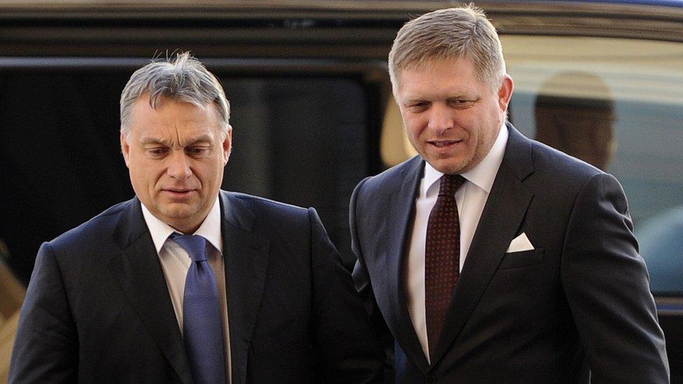 Hungarian Prime Minister Viktor Orban (L) with Slovak Prime Minister Robert Fico - 9 Dec 2014 file pic