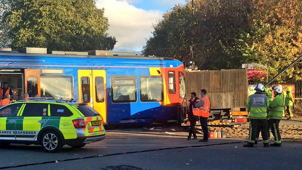 Scene of tram-train crash