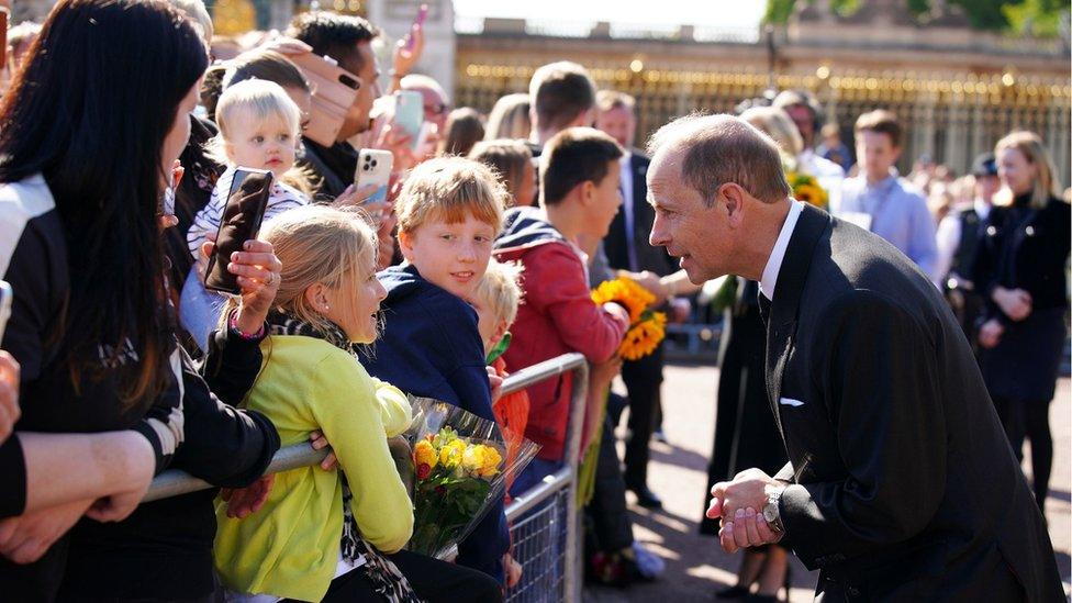 Prince Edward meets well-wishers outside Buckingham Palace