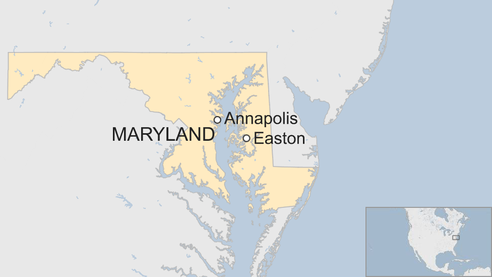 Map showing the location of Easton and Annapolis in the US state of Maryland.