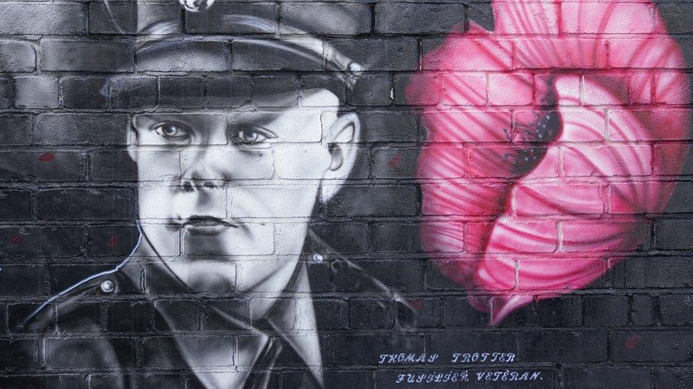 A mural of Normandy veteran Tommy Trotter outside The Last Post in Thornaby